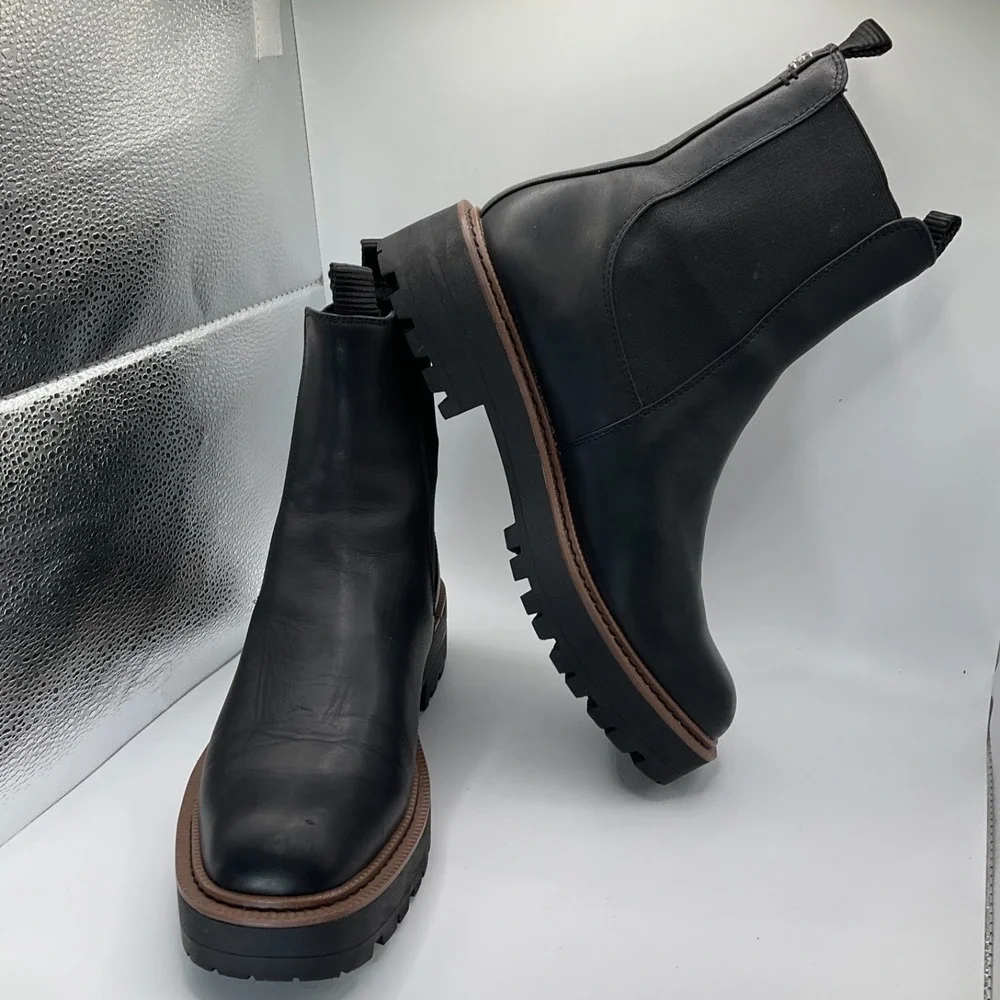 Sam Edelman Black Leather Chelsea Boots Pull Tab Comfort Lugsoles W Size 9.5 - Picture 6 of 11